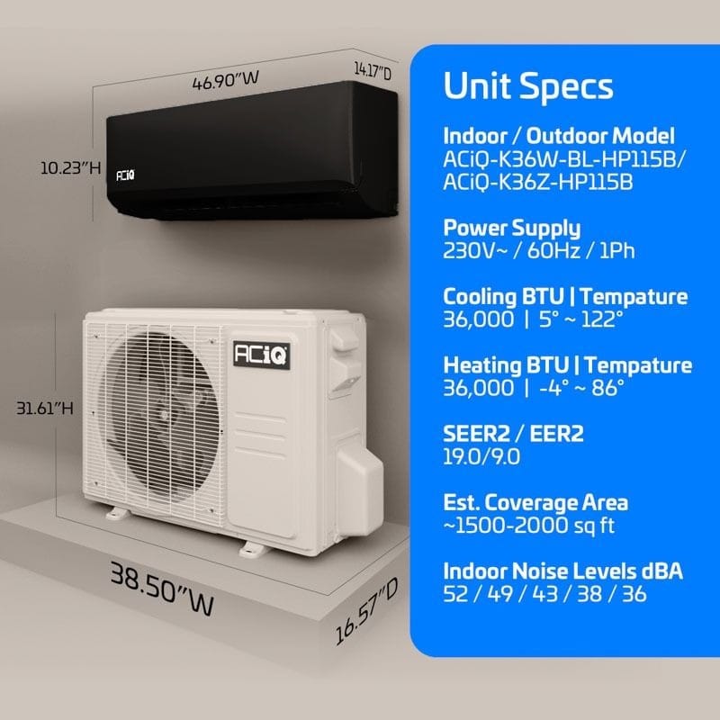 ACIQ-K36Z-HP230B ACIQ-K36W-BL-HP230B black dimension specs