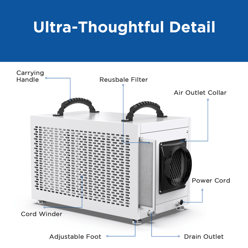 MOISWELL Defender M70 Dehumidifier filter and drain outlet