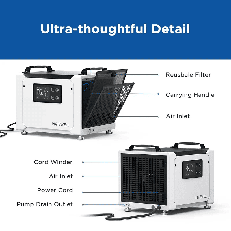 MOISWELL Defender ME-7S Dehumidifier filter and pump drain