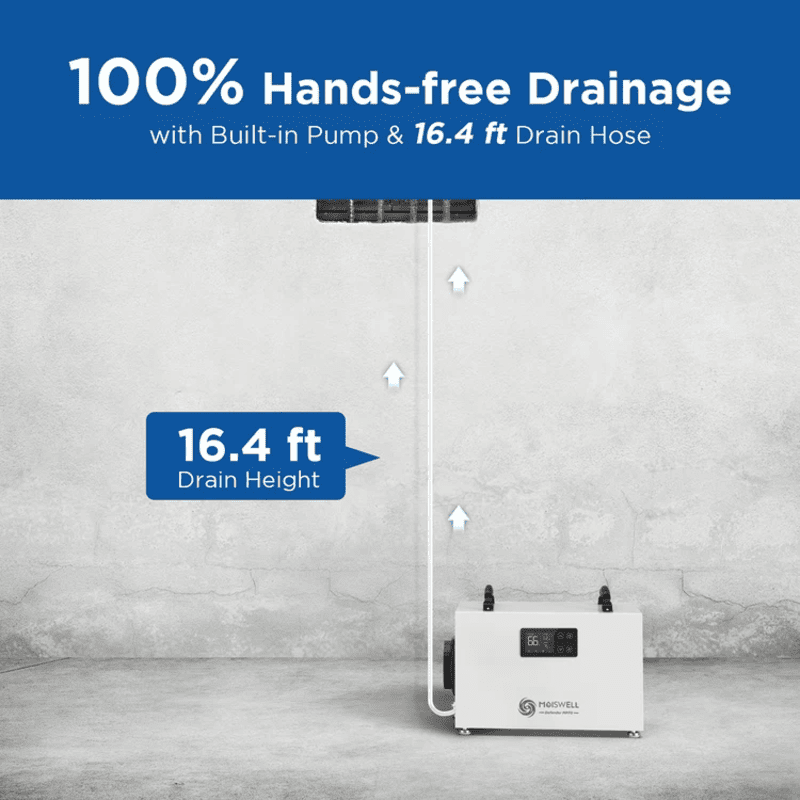 MOISWELL Defender MP70 Dehumidifier with 16.4 ft pump drain