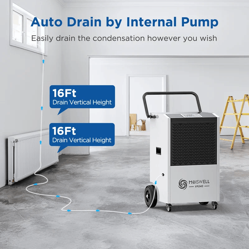 MOISWELL Explorer VP240 Dehumidifier with 16 ft pump drain