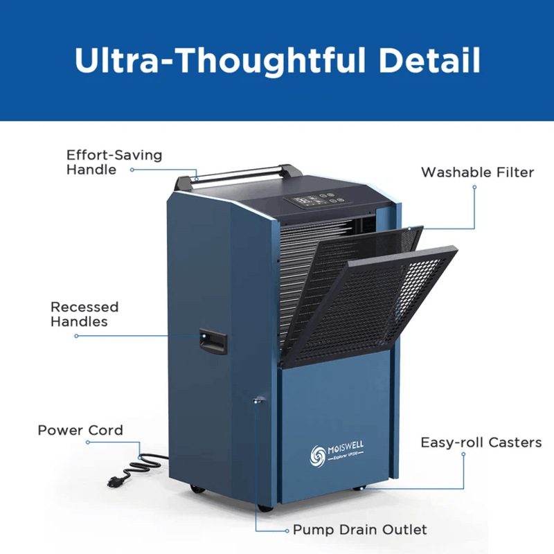 MOISWELL Explorer VP250 Dehumidifier with 16.4 ft pump drain