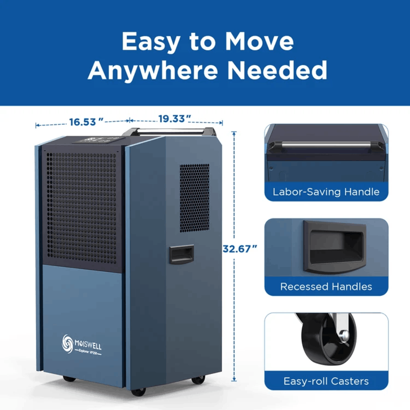 MOISWELL Explorer VP250 Dehumidifier with handle and casters