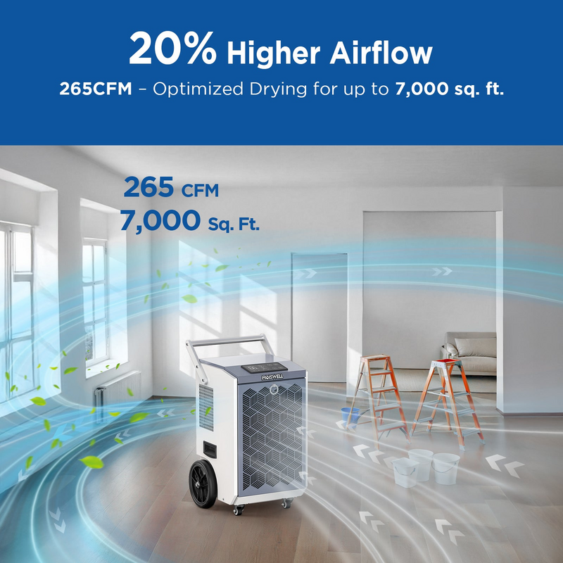 MOISWELL Pioneer XI Dehumidifier with 265 CFM airflow for drying commercial spaces up to 7,000 square feet