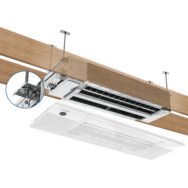 MRCOOL DIY ceiling cassette mini split installation diagram with mounting hardware