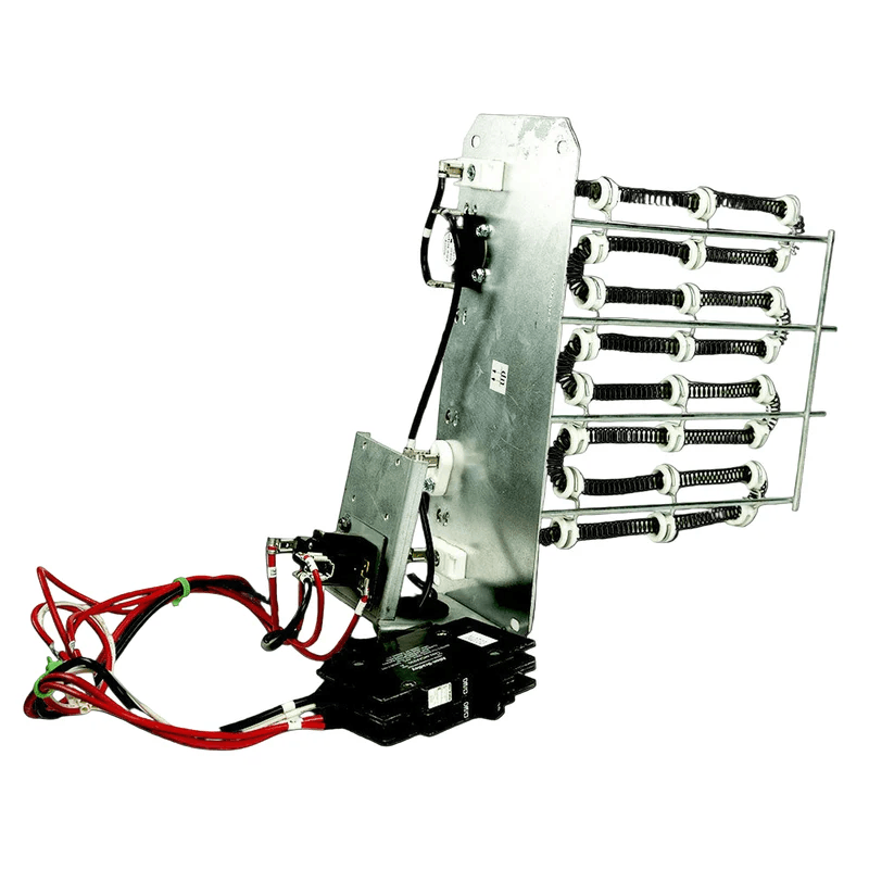 MRCOOL Universal electric heat kit with circuit breaker and heating elements, angled view
