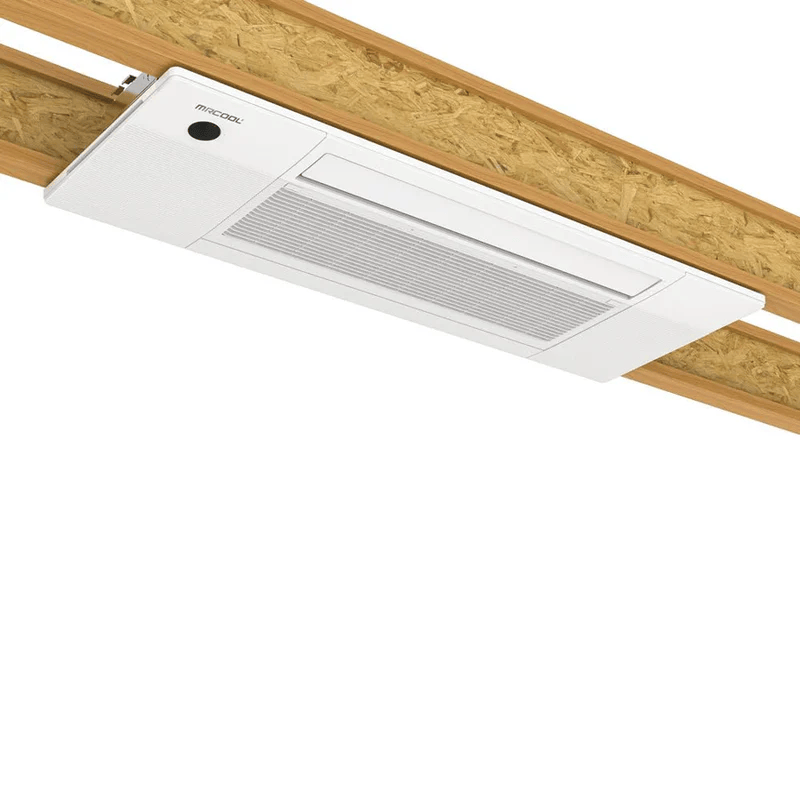 recessed ceiling HVAC unit between ceiling joists low clearance installation