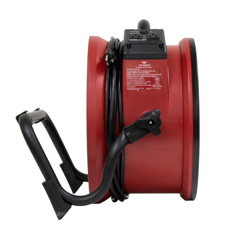 x-39ar red axial air mover w power outlets left side view rack back