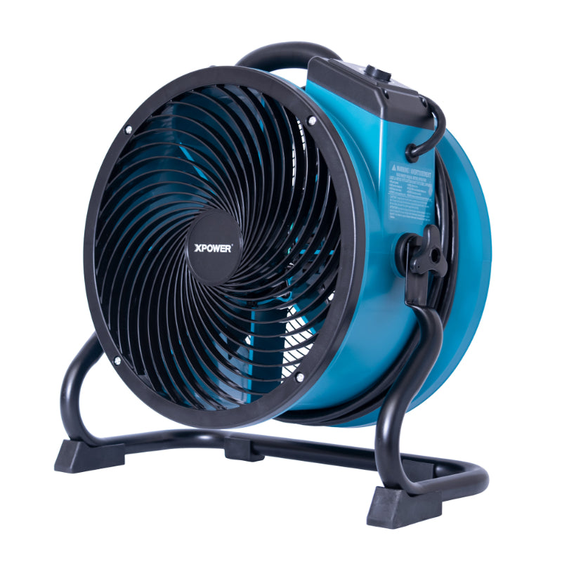 x-39ar blue axial air mover w power outlets right angel view