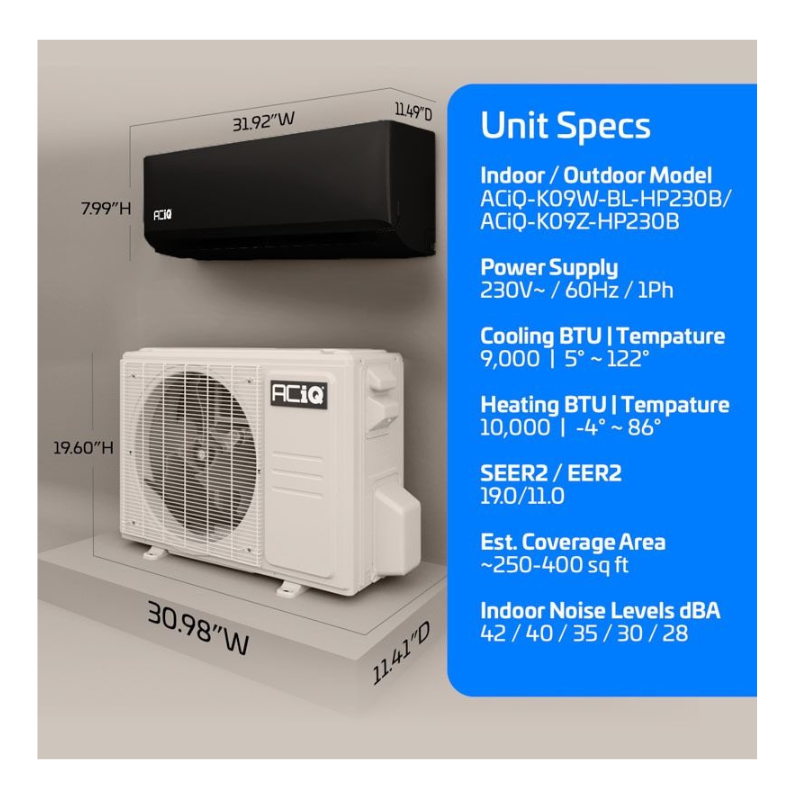 ACIQ-K09Z-HP230B / ACIQ-K09W-BL-HP230Bblack dimension specs