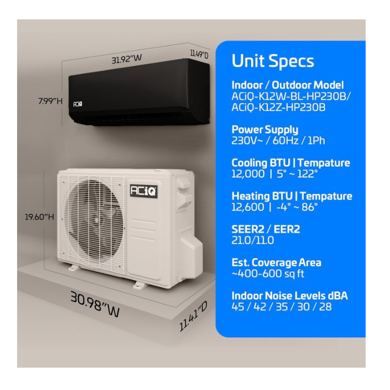 ACIQ-K12Z-HP230B ACIQ-K12W-BL-HP230B black dimension specs