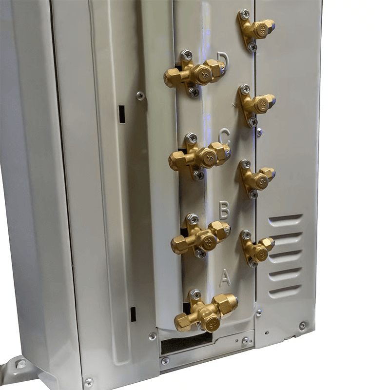 ACiQ multi-zone valve assembly with brass valve connectors for seamless connection of multiple zones in a cooling or heating system