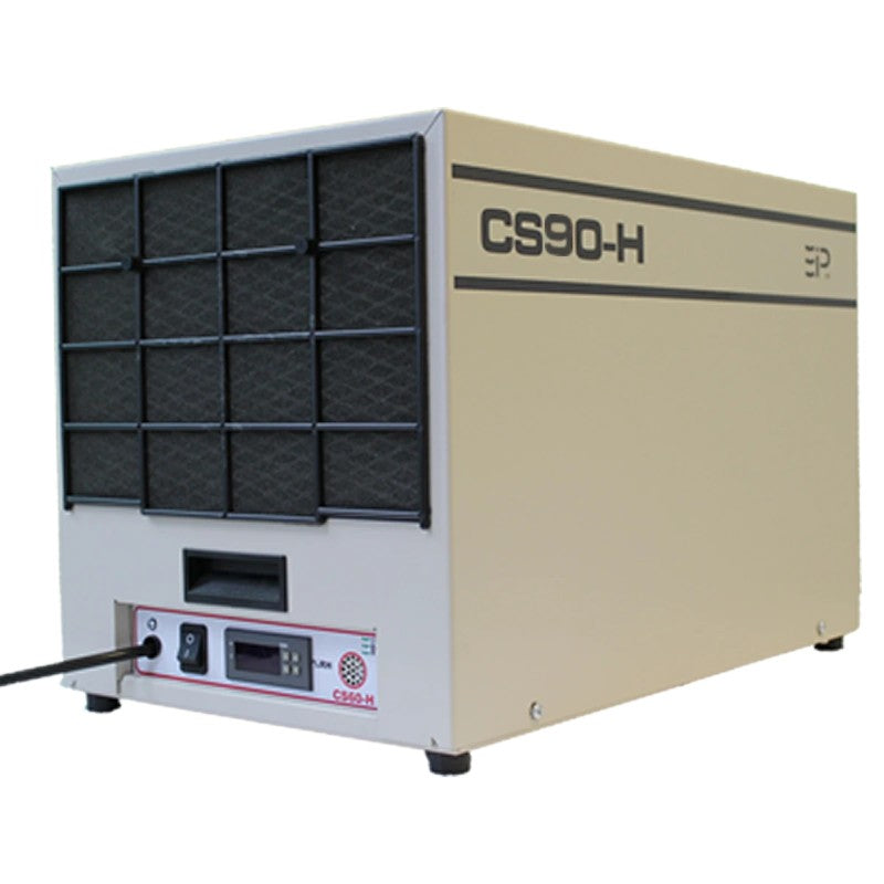 CS90H high-capacity dehumidifier by Ebac, featuring a robust steel chassis and energy-efficient rotary compresso