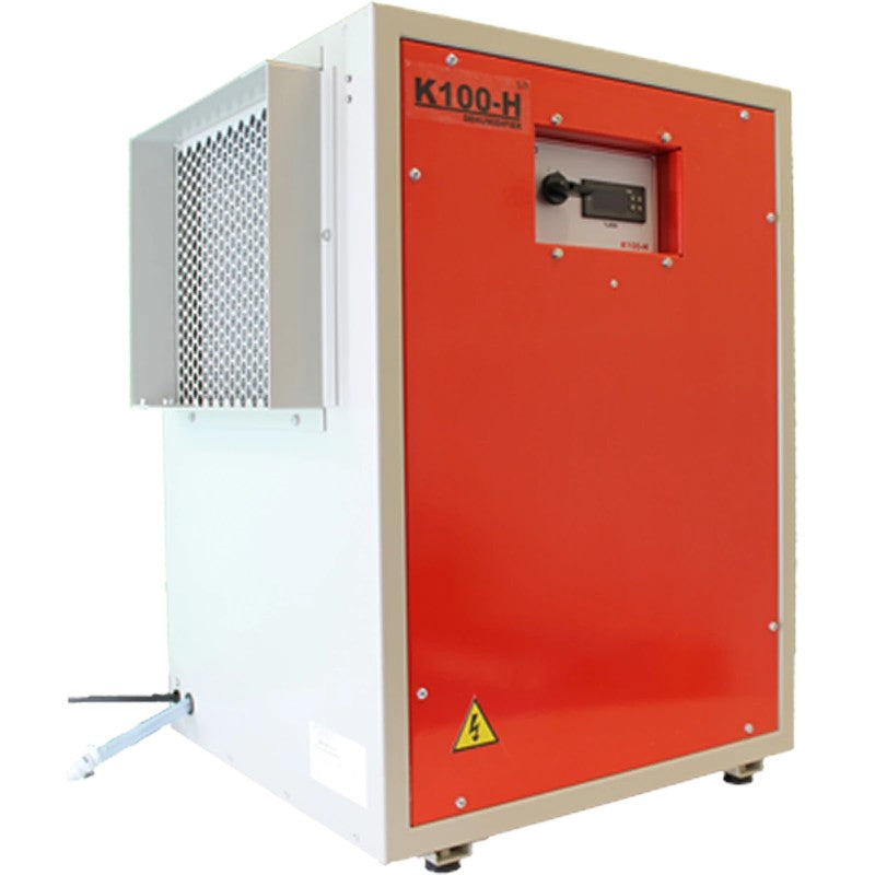 Ebac K100-H industrial dehumidifier with epoxy-coated steel chassis and high-capacity water pump for harsh environments.