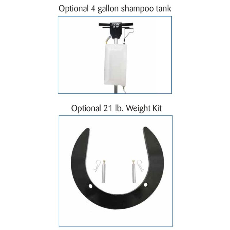 Optional 4 gallon shampoo tank and 21 lb Weight Kit for EDIC Saturn Heavy Duty Floor Buffer