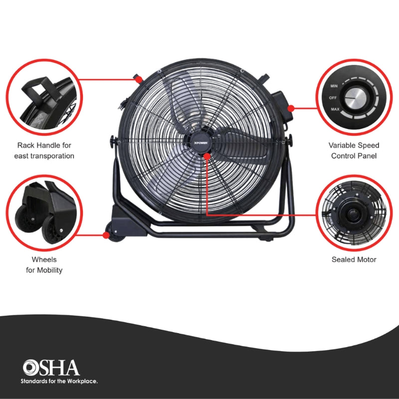 XPOWER FD-630D Brushless DC Motor Drum Fan Specs