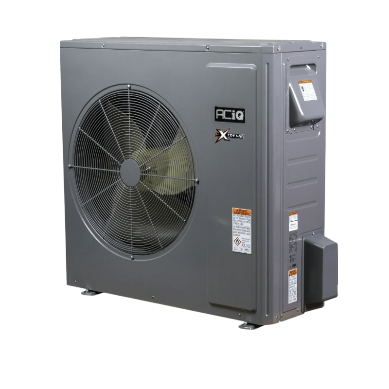 A close-up of the fan grill on the top of the ACiQ 2 Ton 18 SEER2 High Efficiency Central Heat Pump outdoor unit