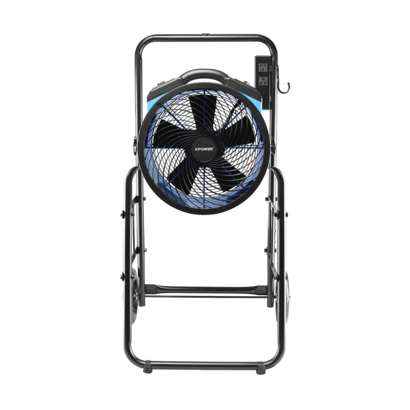 fa-300k6 blue warehouse dock trailer fan with mobile trolley front view