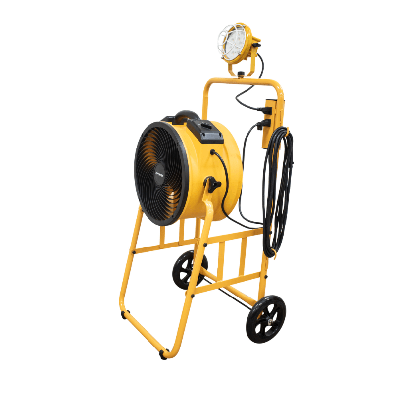 fa-300k6 yellow warehouse dock trailer fan with mobile right angle view