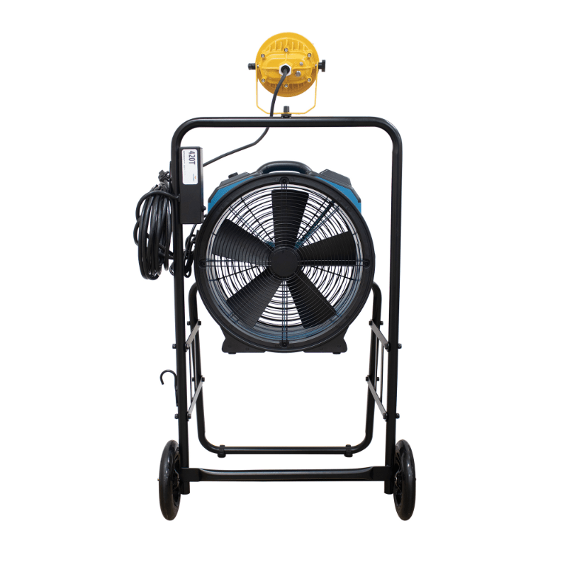 fa-420k6 blue warehouse dock trailer fan with mobile trolley back view