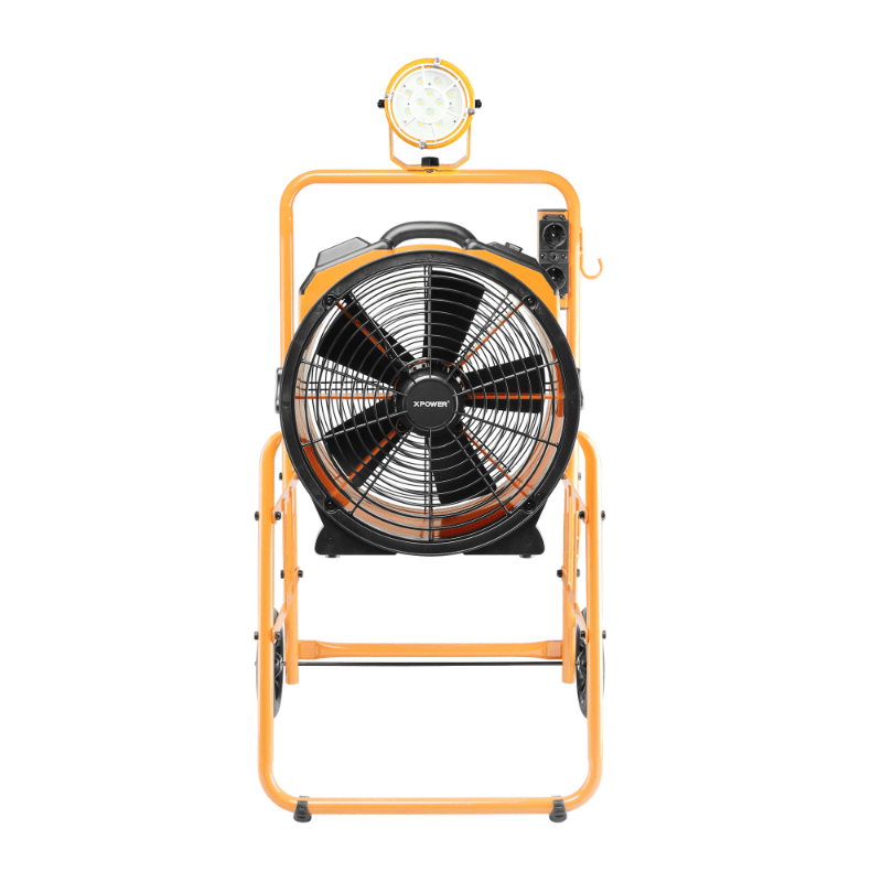 fa-420k6 yellow warehouse dock trailer fan with mobile trolley front view