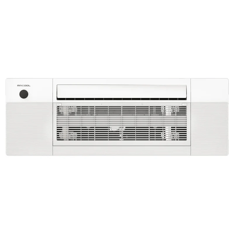 low profile ceiling cassette unit white finish linear grille design front facing