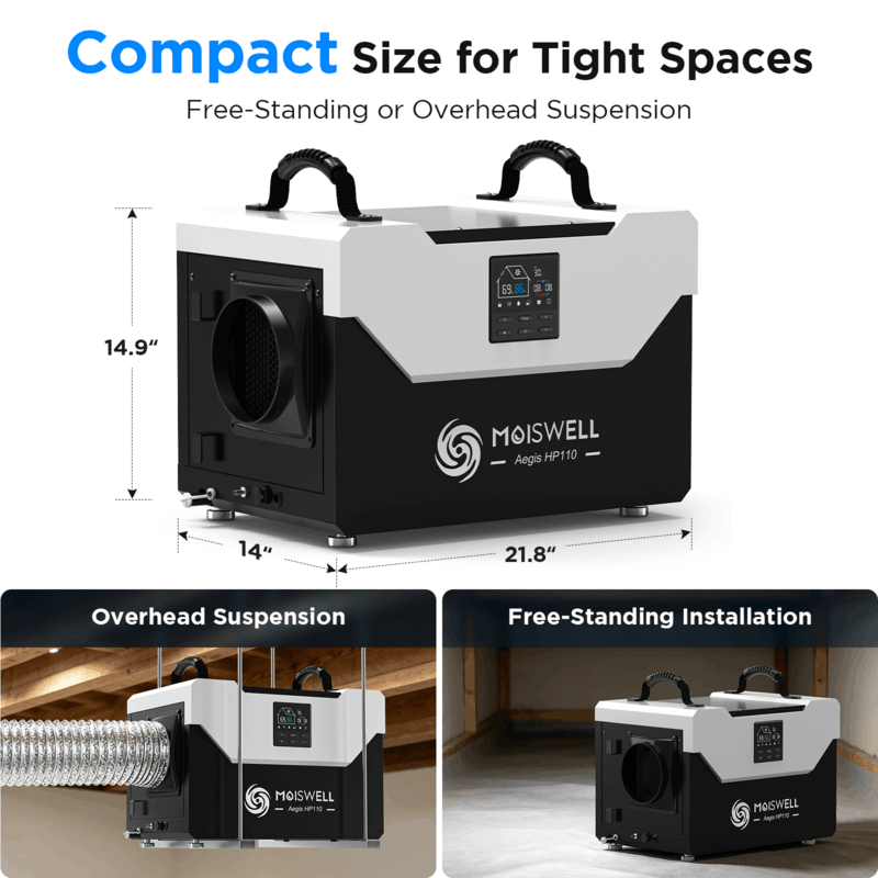 MOISWELL Aegis HP110 Dehumidifier for tight spaces