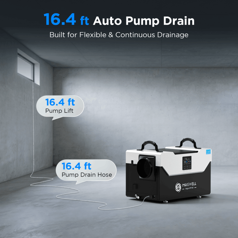 MOISWELL Aegis HP150 Dehumidifier with 16.4 ft Built in pump drain