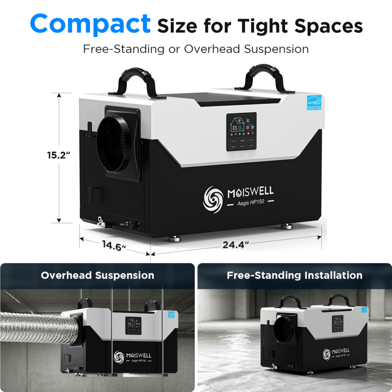 MOISWELL Aegis HP150 Dehumidifier for basement and commercial spaces
