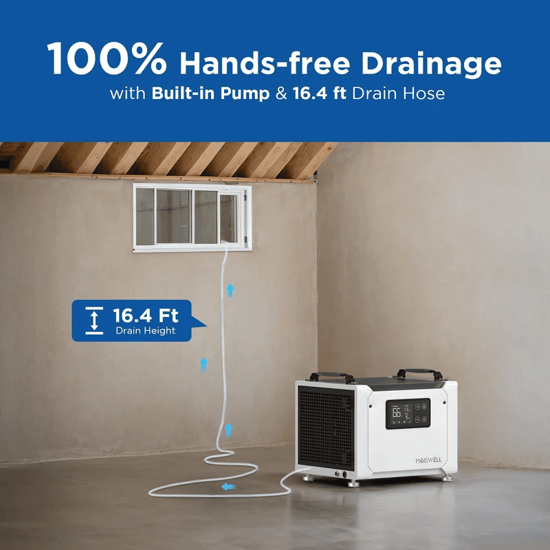 MOISWELL Defender ME-7S Dehumidifier with 16.4 ft pump drain