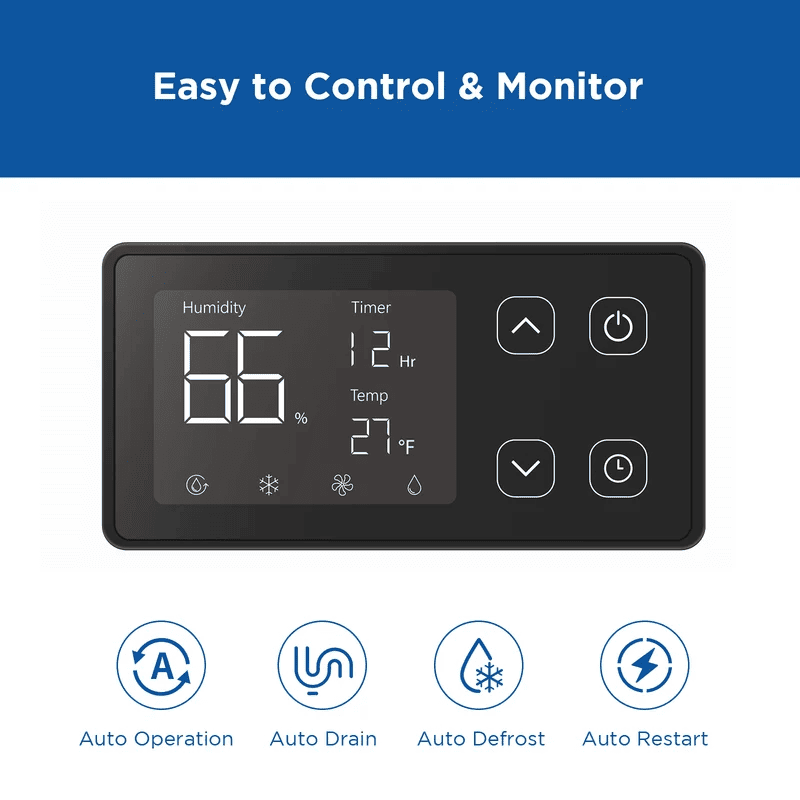 MOISWELL Defender MP145 Dehumidifier digital control panel