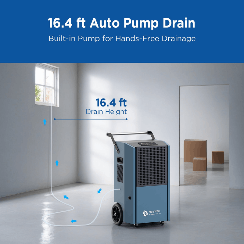 MOISWELL Explorer V190 Dehumidifier with built-in pump and 16.4 foot automatic drain height