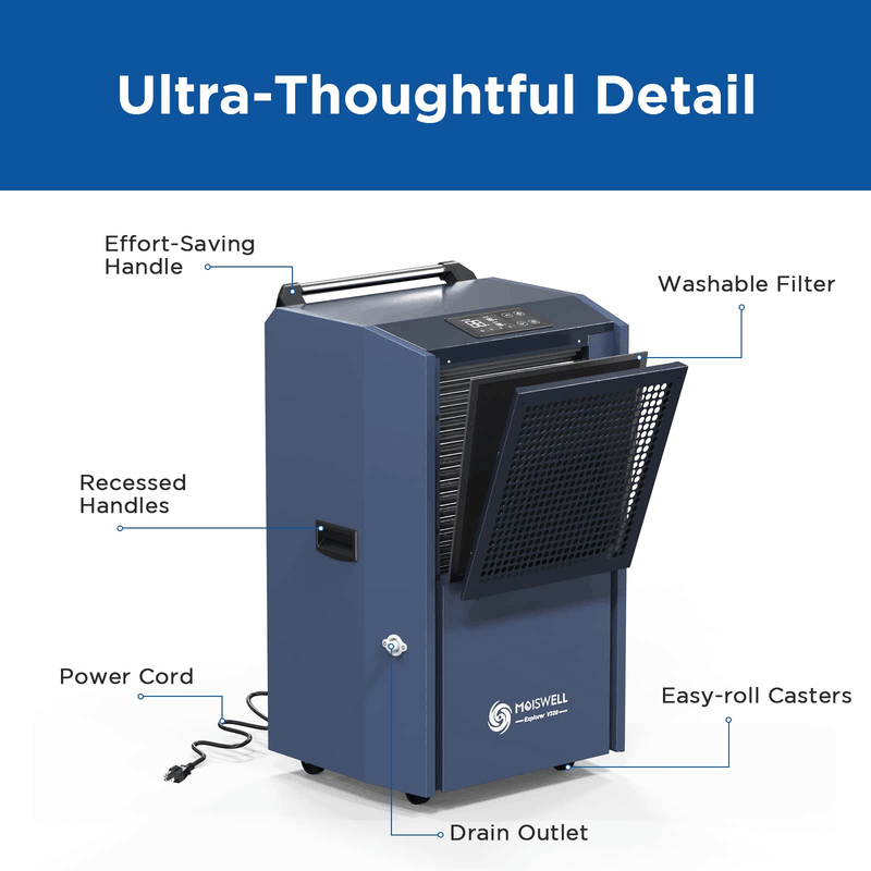 MOISWELL Explorer V320 Dehumidifier filter and drain outlet