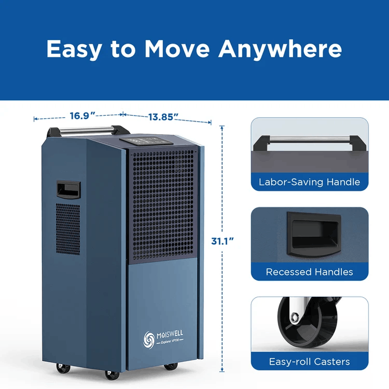 MOISWELL Explorer VP190 Dehumidifier with handle and casters