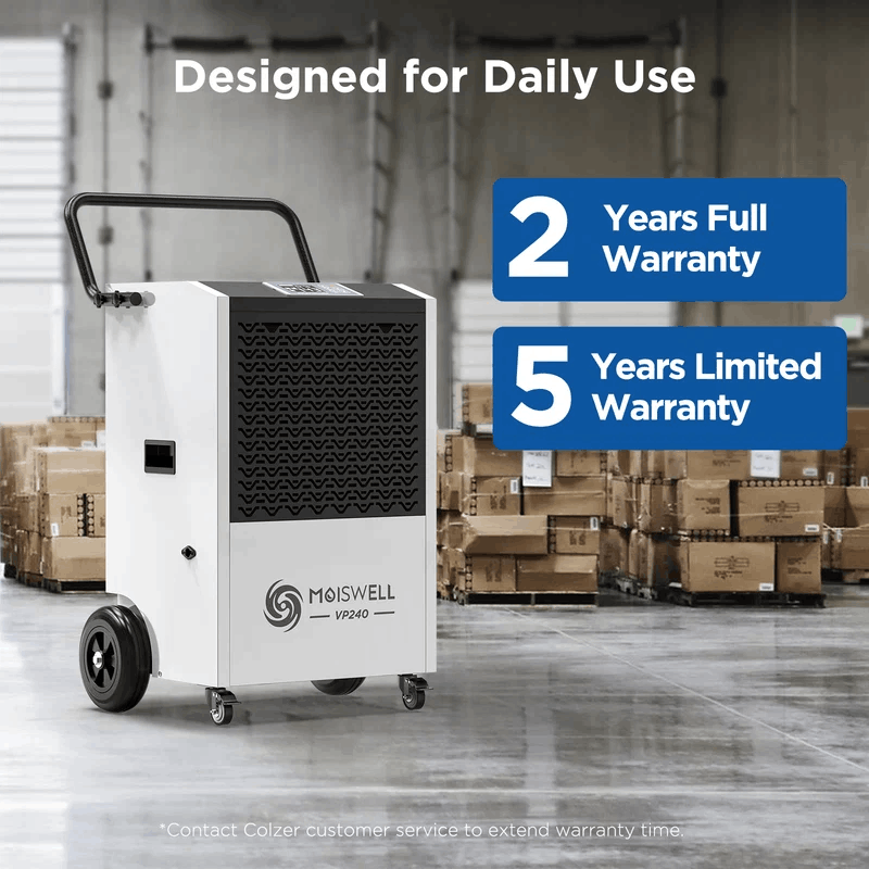 MOISWELL Explorer VP240 Commercial Dehumidifier warranty coverage