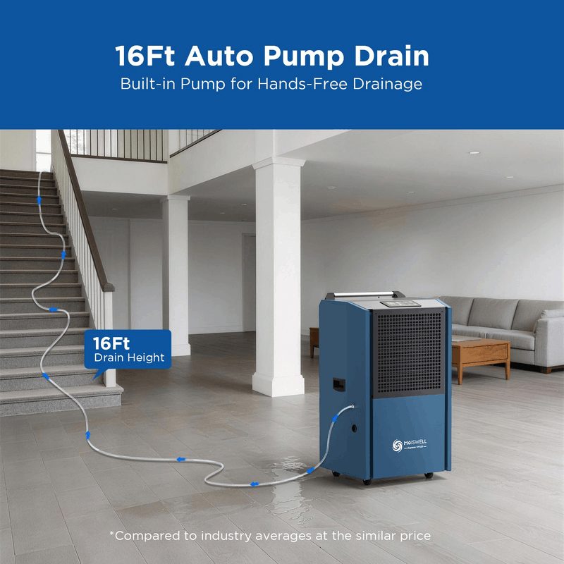 MOISWELL Explorer VP320 Dehumidifier with 16 ft pump drain