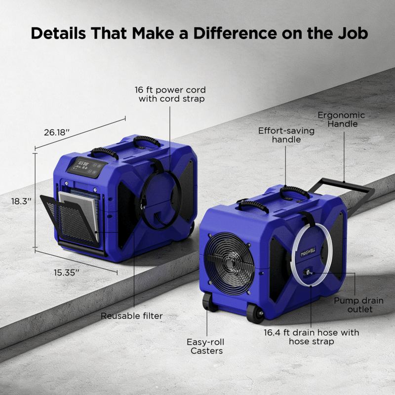 MOISWELL Master RD200 Dehumidifier with filter and drain hose