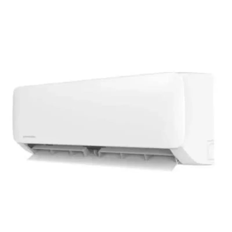 MRCOOL DIY Easy Pro 9,000 BTU air handler angled view with open air deflector flap showing internal vents and louvers