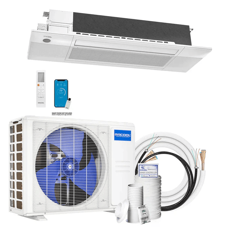 MRCOOL DIY Hyper Heat ceiling cassette mini split complete system with outdoor condenser remote
