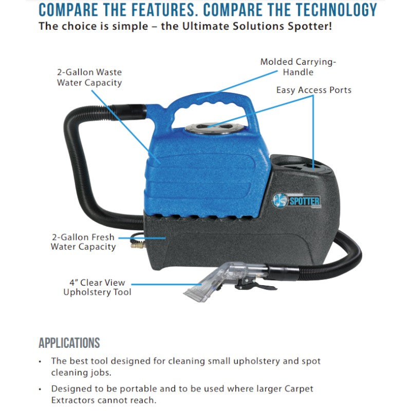 Features of Sandia 50-2000 2-Gallon Spot Extractor Kit - 55 PSI Pump With Clear View Upholstery Tool