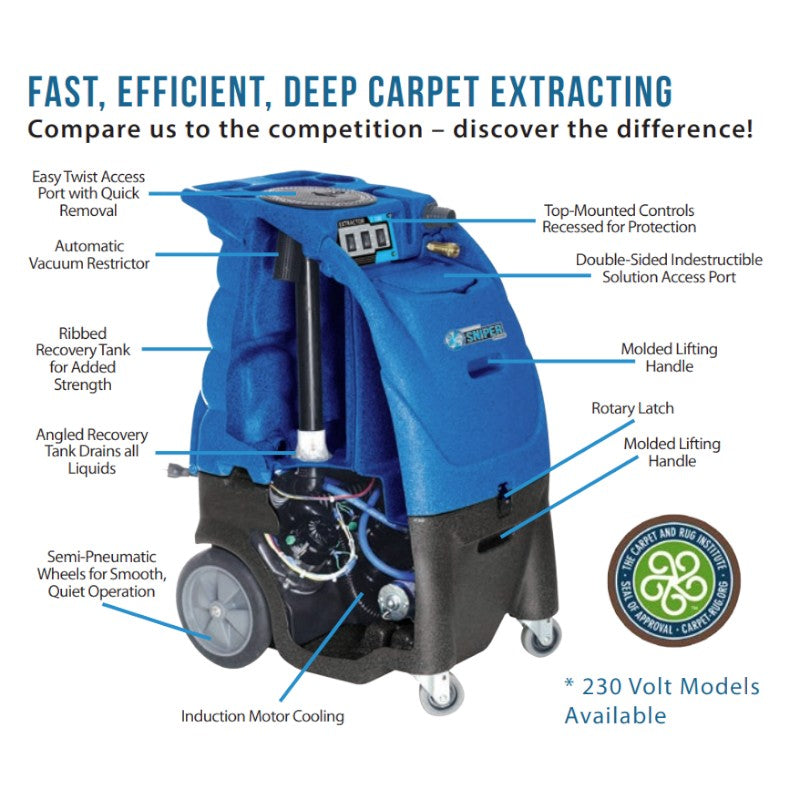 Sandia 12-Gallon 80-2500 Series 2-Stage Sniper Carpet Extractor - 500 PSI Adjustable Pump with Optional Heat Features